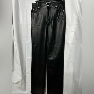 Zara Faux Leather The 90’s Full Length Black Straight Leg Pants Womens Size 2